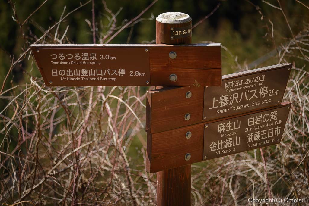 日の出山・登山道の分岐・標識