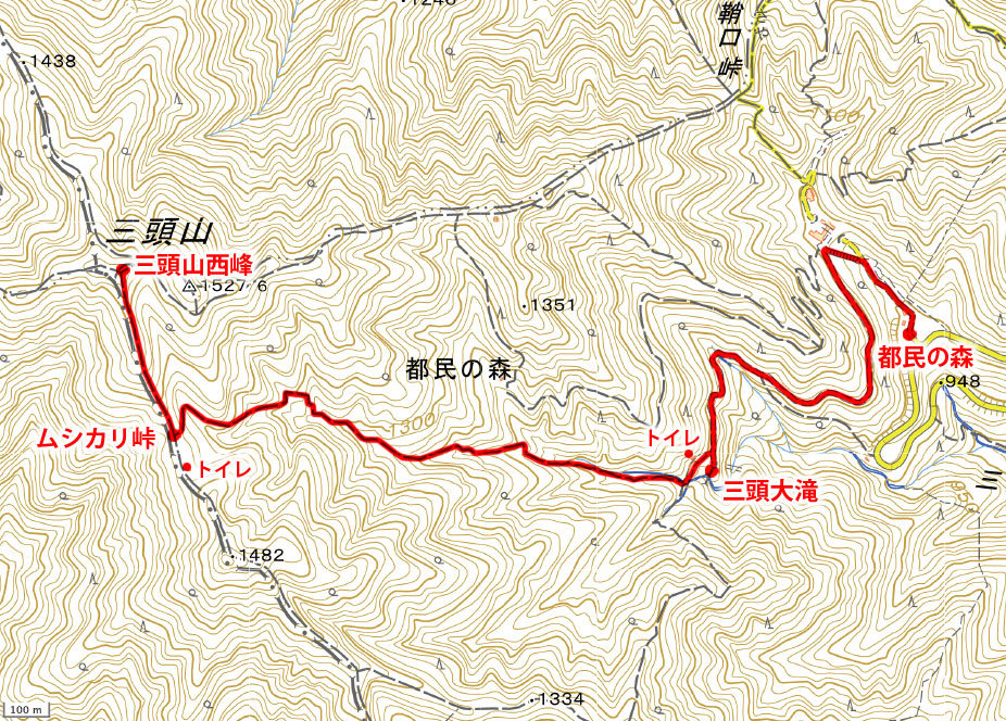 三頭山・登山地図
