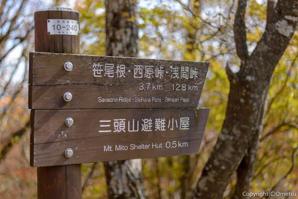 三頭山頂の道標