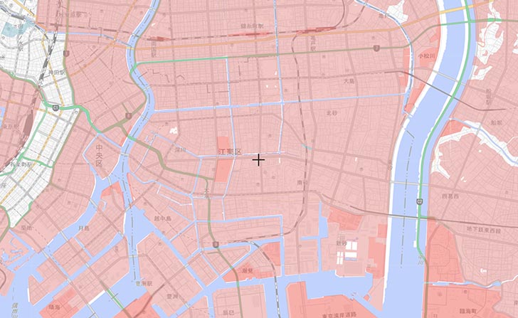 江東区付近の、盛土・切土
国土交通省 重ねるハザードマップ