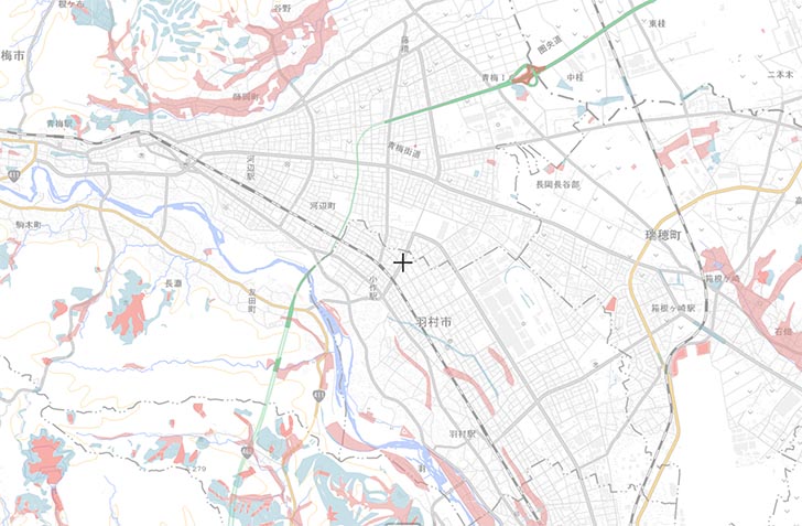 青梅・羽村市近辺の、盛土・切土
国土交通省 重ねるハザードマップ