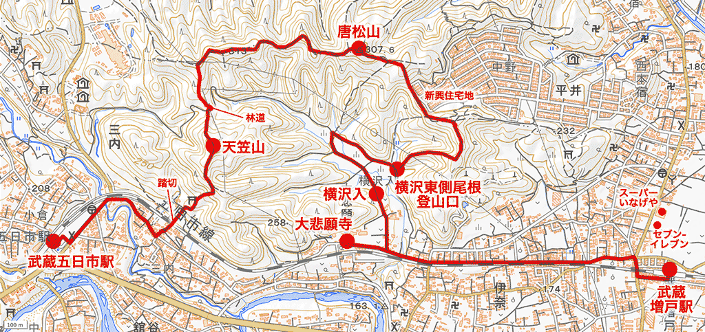 あきる野・横沢丘陵の地図