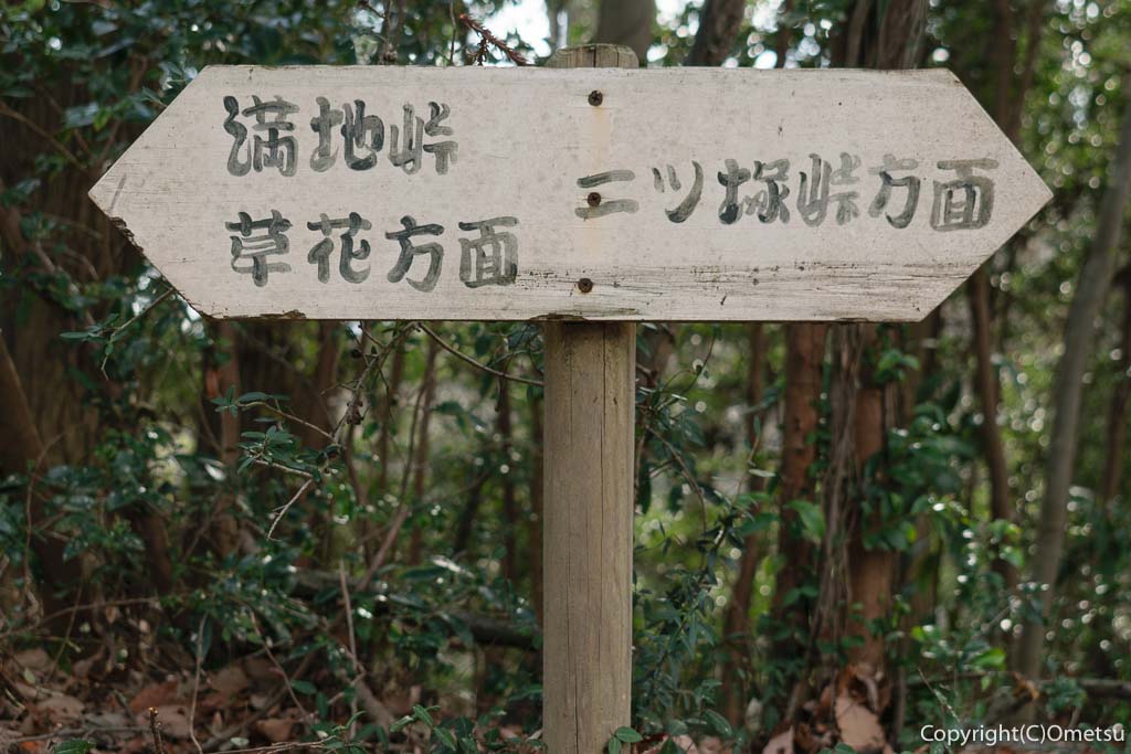 青梅市・友田の雑木林の、稜線・道標