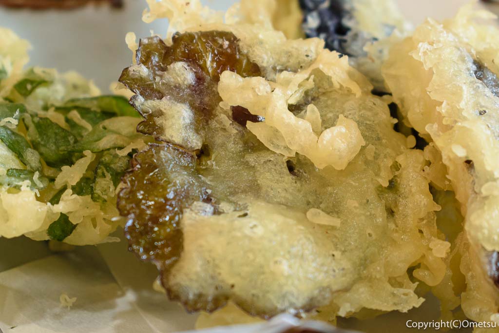 青梅・成木「割烹うらしま」の「山の幸膳」の、椎茸の天ぷら