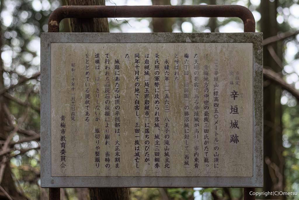 青梅丘陵・辛垣城跡の、説明板
