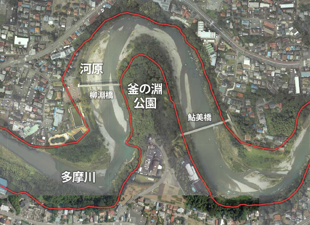 青梅市・釜の淵公園付近の河川領域
