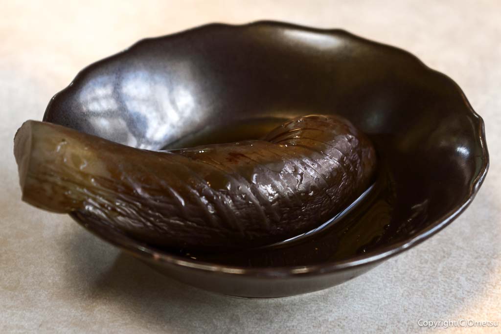 青梅市・長渕の、うどん店「草庵」の、お通しのナス