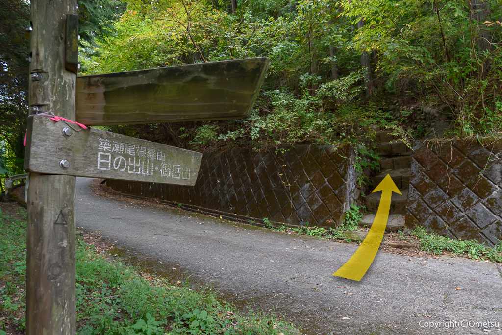 青梅市・大入林道の、日の出山・築瀬尾根登山口の石段