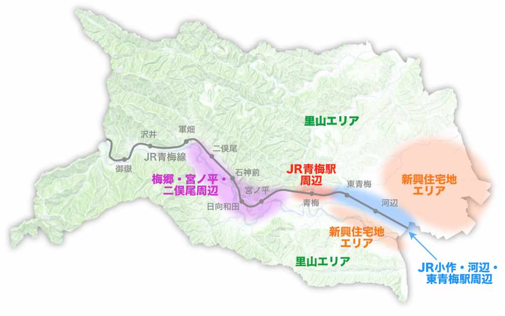 青梅市・エリア地図