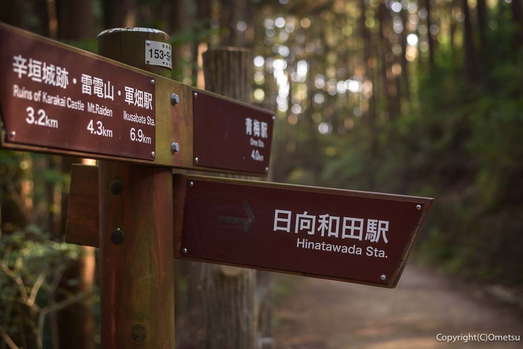 青梅市・青梅丘陵の登山道・日向和田駅方面分岐の道標