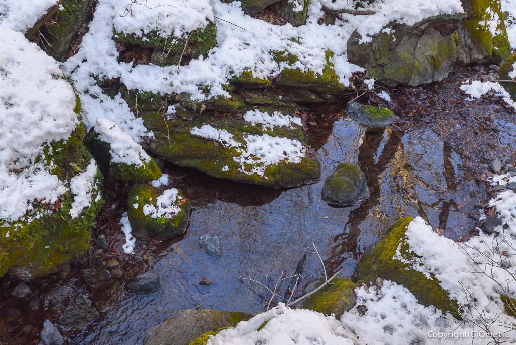 青梅・御岳山、雪のロックガーデンの清流