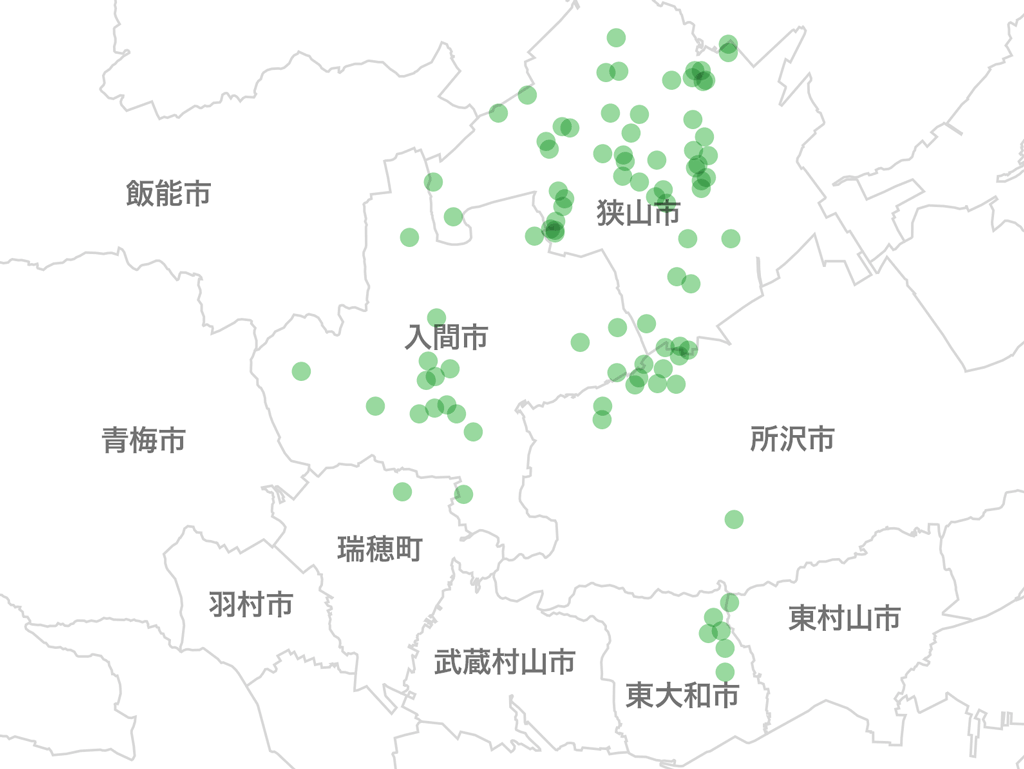 狭山・地名分布の地図