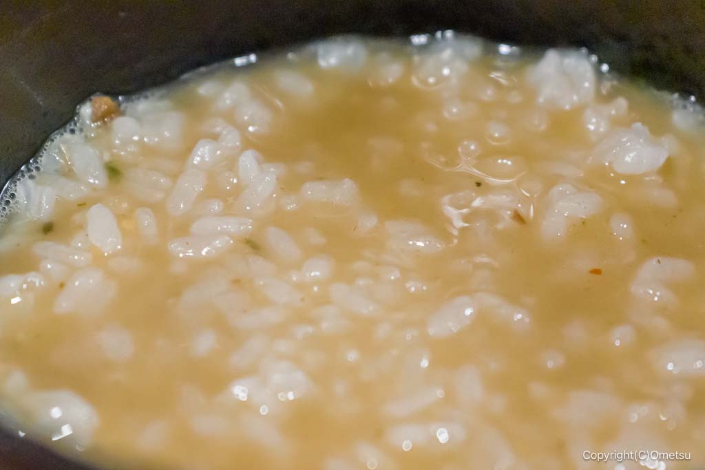 羽村市・麺の蔵 かめだ屋の、濃厚つけそばの、スープおじや