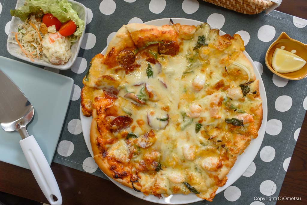 青梅のドッグカフェ・ケイニスの、ピザとサラダ