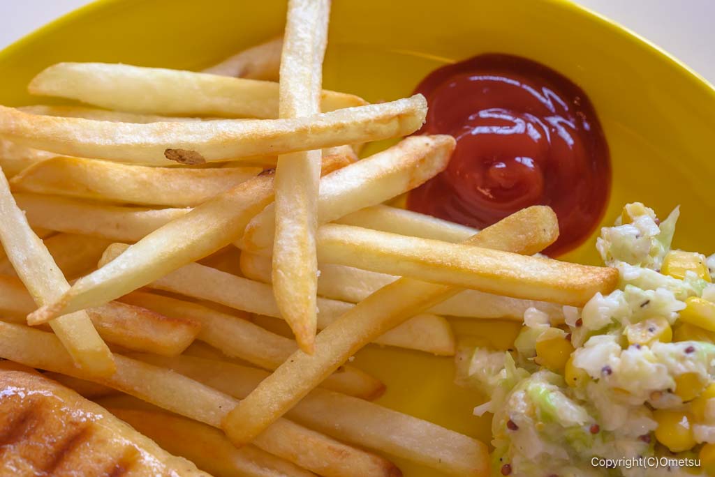 福生のブックカフェ・Cha Cha Cha Booksの、キューバサンドのフライドポテト