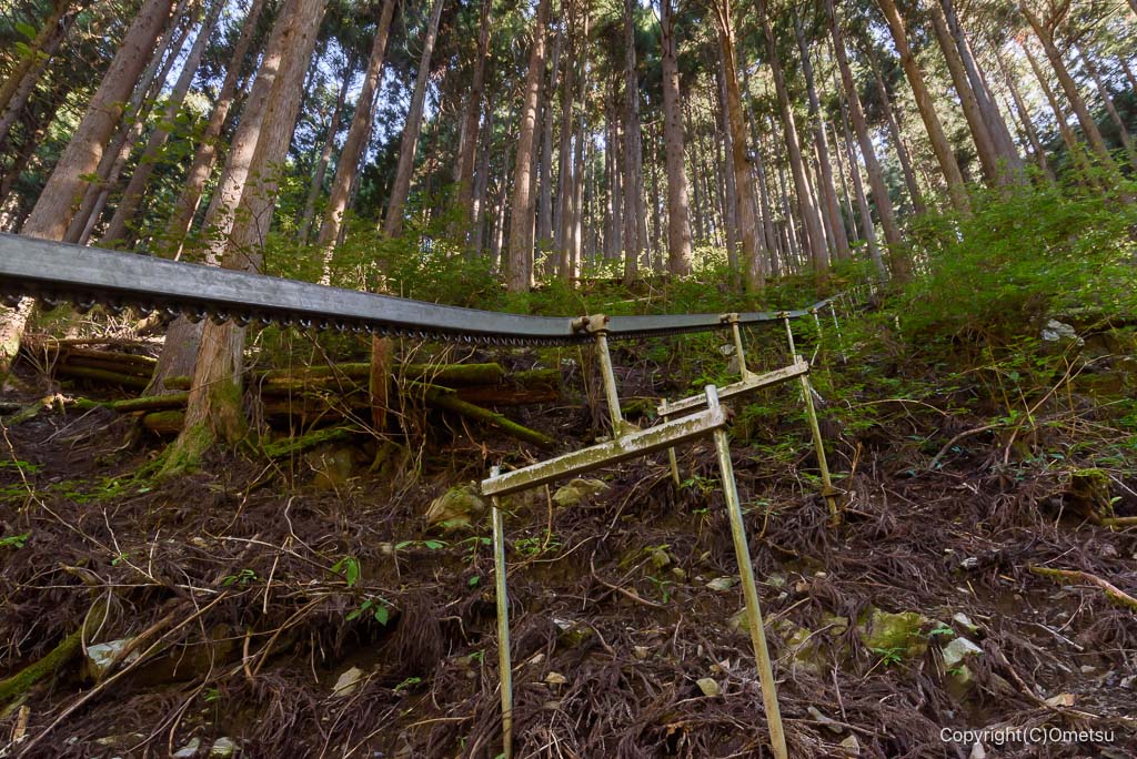 奥多摩町・海沢探勝路の、ワサビ棚のモノレール