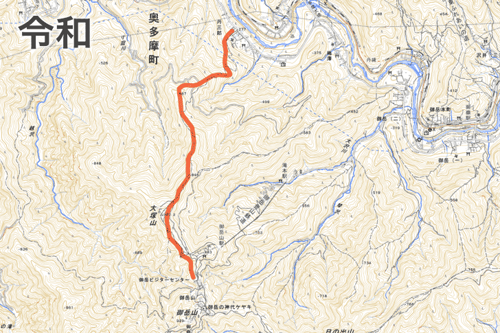 奥多摩・丹三郎尾根の今昔地図