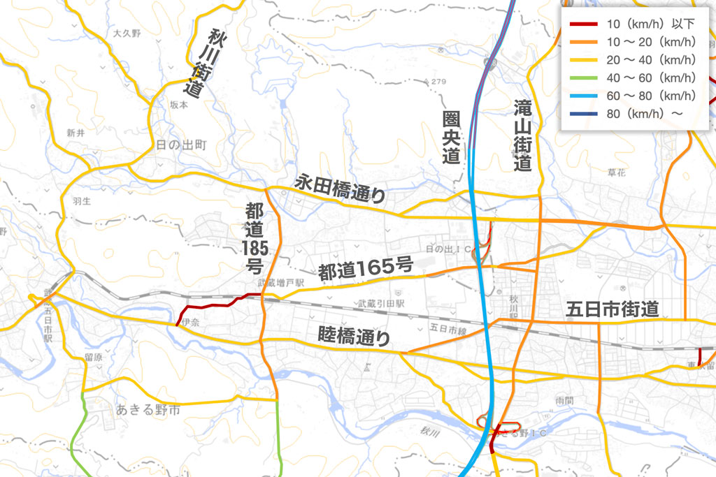 あきる野・日の出の渋滞地図
