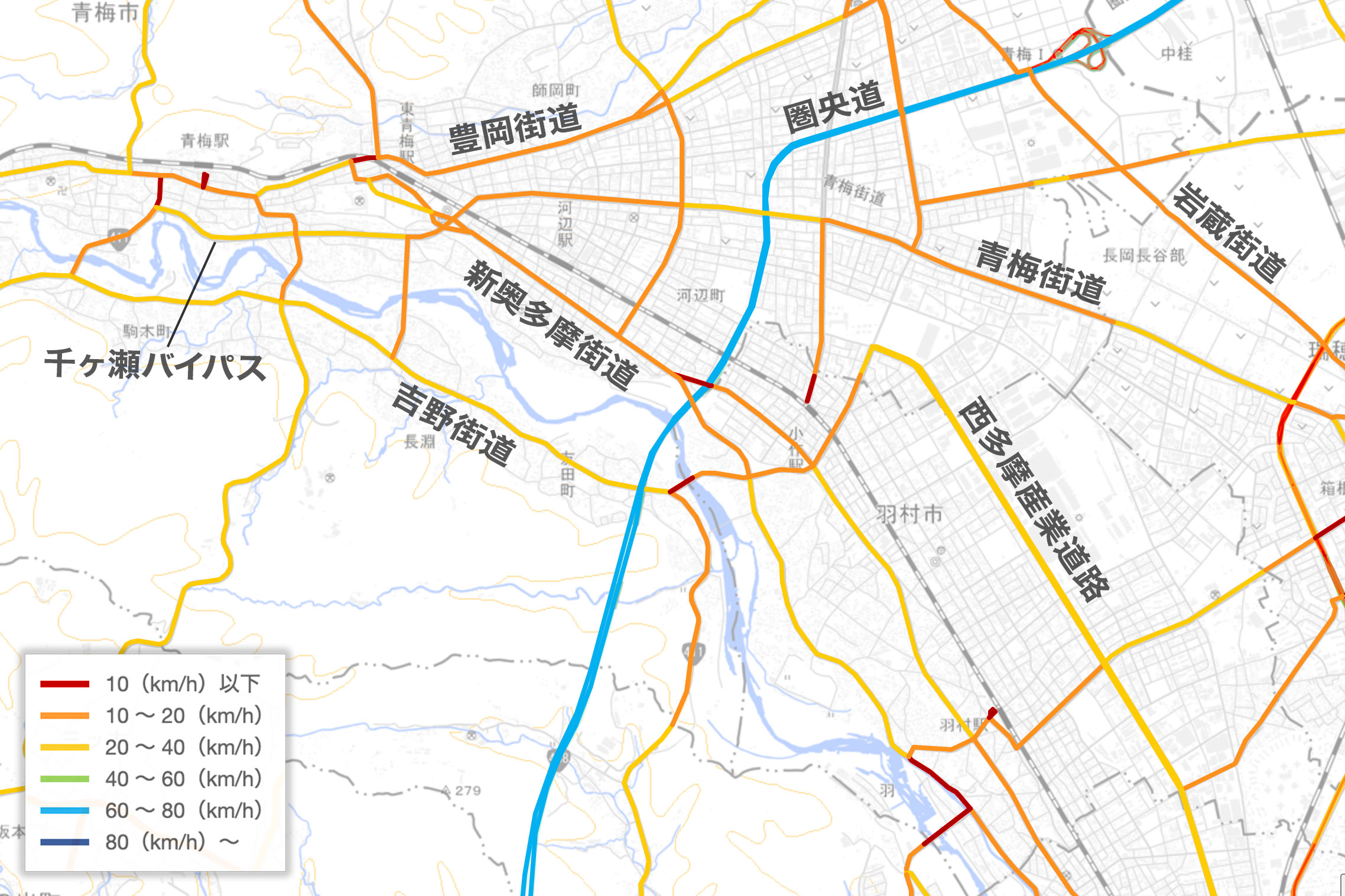 青梅・羽村の渋滞地図