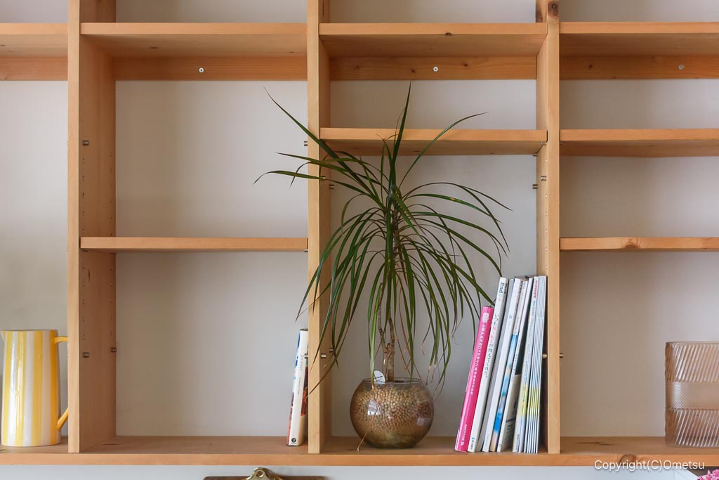 青梅のカフェ、Side Timeの店内のシェルフ