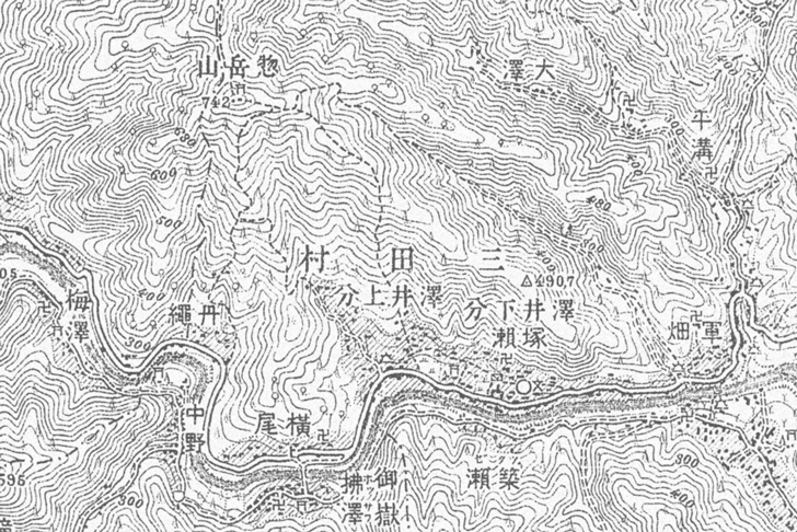 青梅市・高水三山の、1910年の地形図